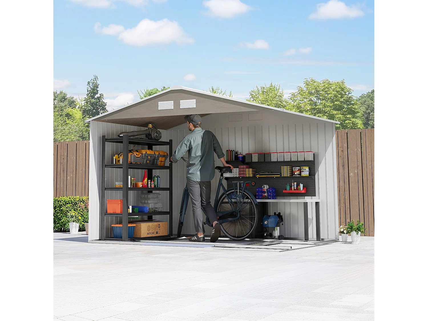 Casetta da giardino in acciaio con 2 porte scorrevoli marrone chiaro