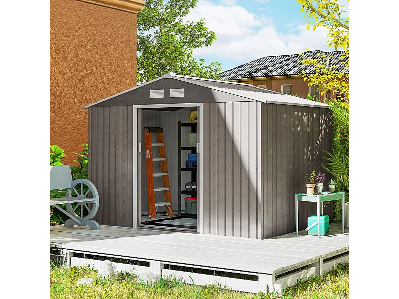 Casetta da giardino in acciaio con 2 porte scorrevoli marrone chiaro