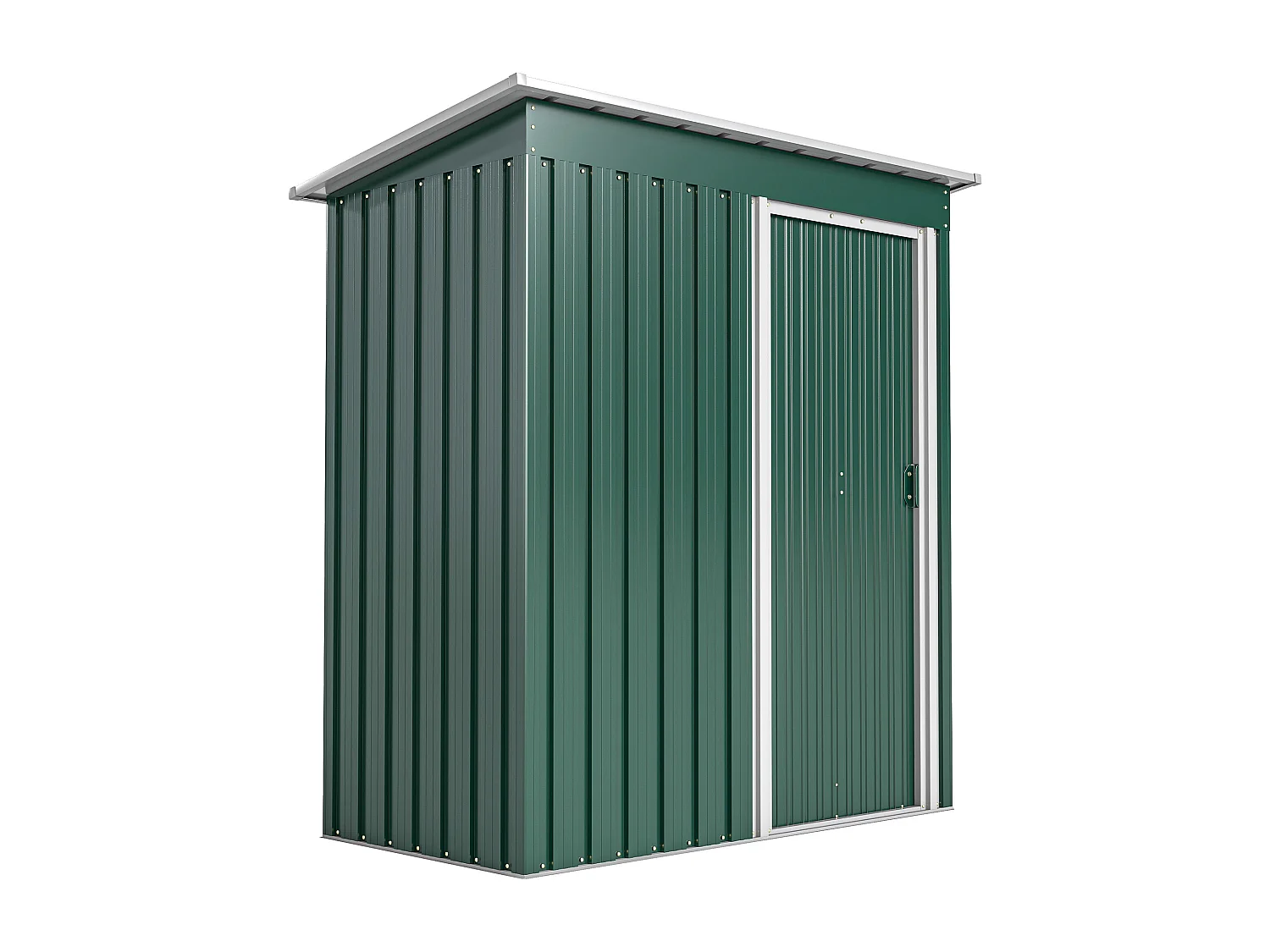Capanno attrezzi con tetto inclinato e porta scorrevole acciaio verde