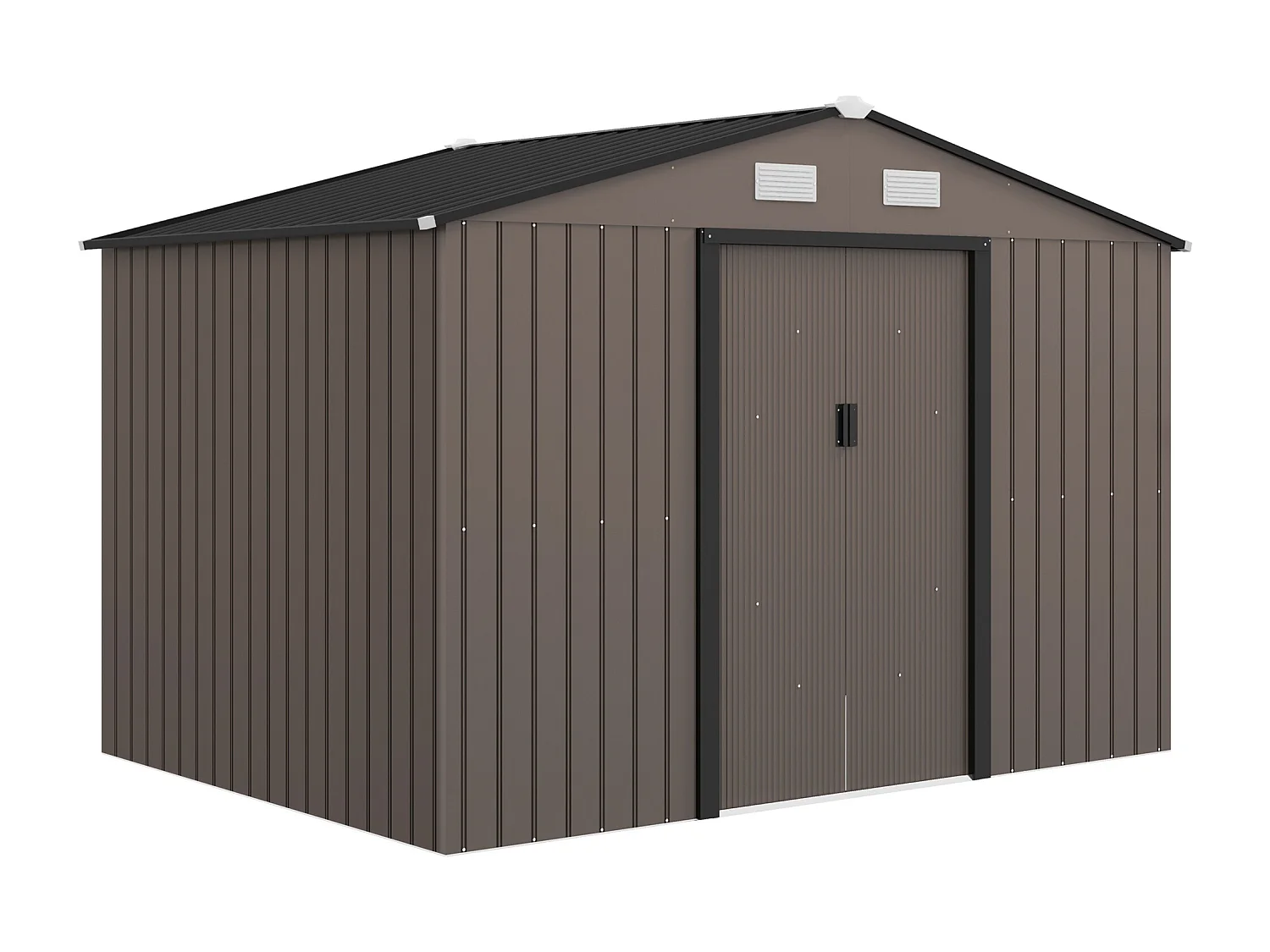 Casetta da giardino in acciaio con 2 porte scorrevoli marrone