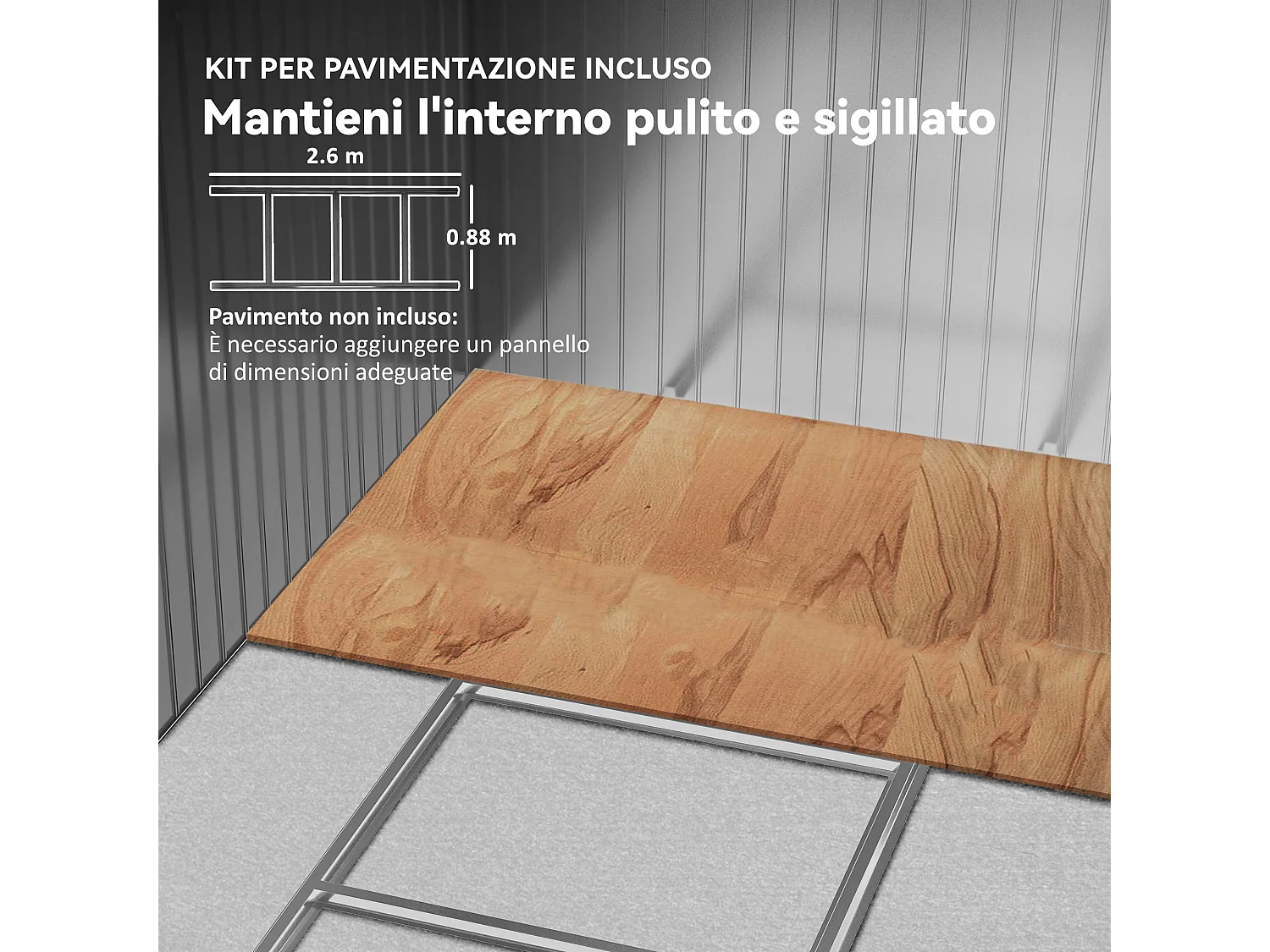 Casetta da giardino in acciaio con 2 porte scorrevoli marrone