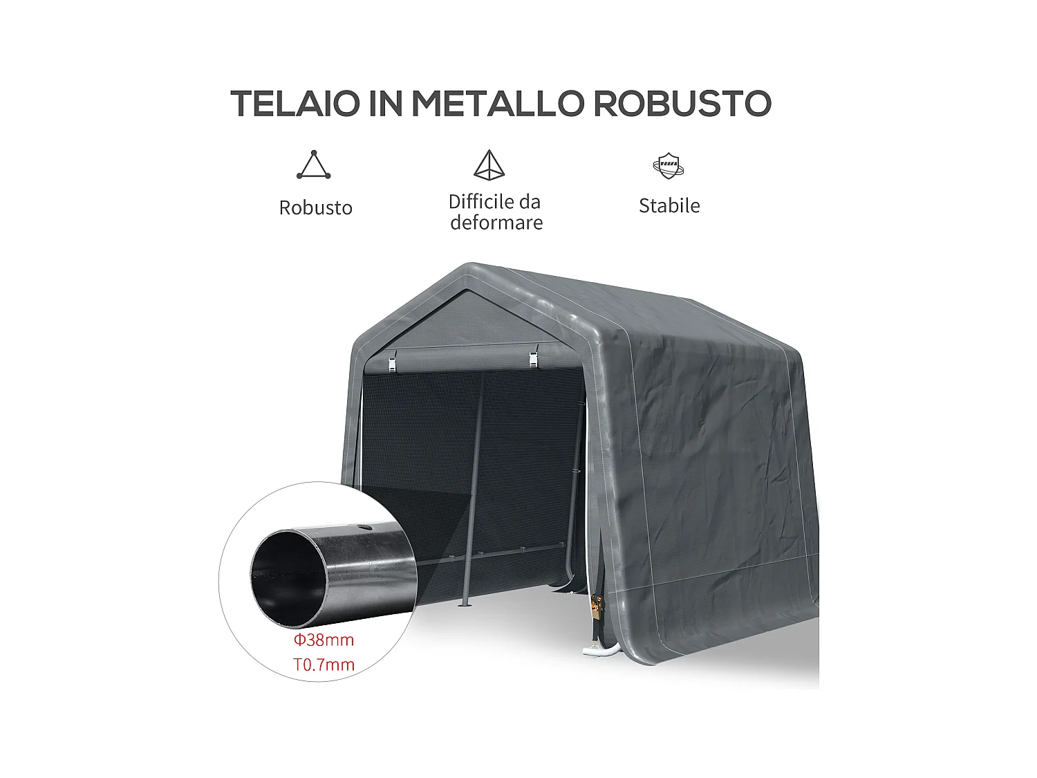 Tenda garage 2.4x2 m per veicoli e bici in metallo e pe grigio scuro