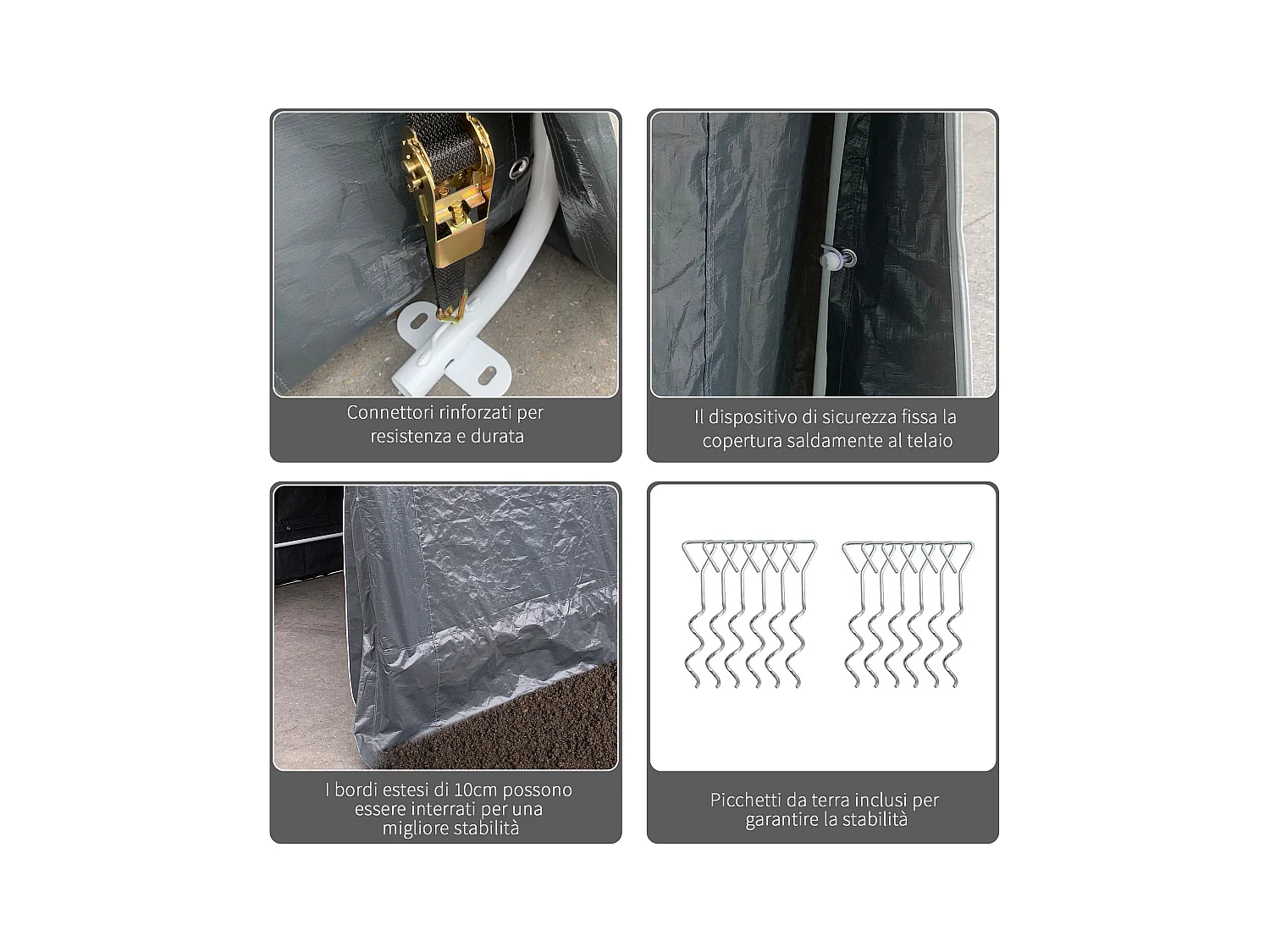 Tenda garage 2.4x2 m per veicoli e bici in metallo e pe grigio scuro