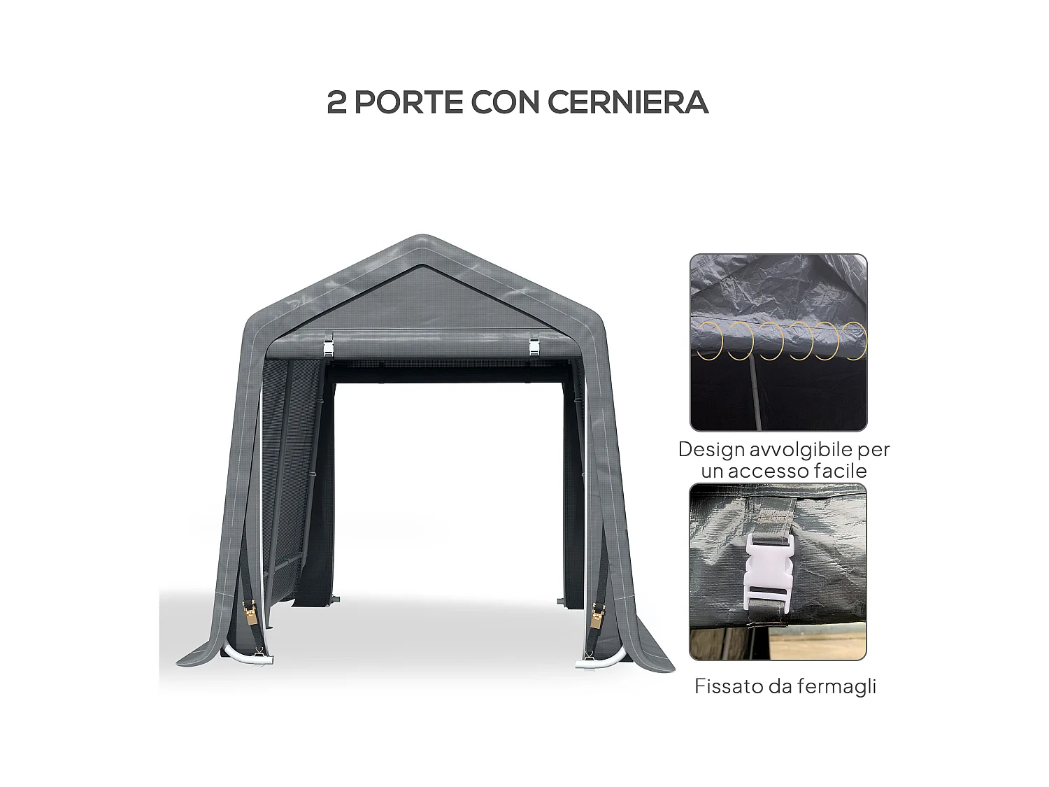 Tenda garage 2.4x2 m per veicoli e bici in metallo e pe grigio scuro