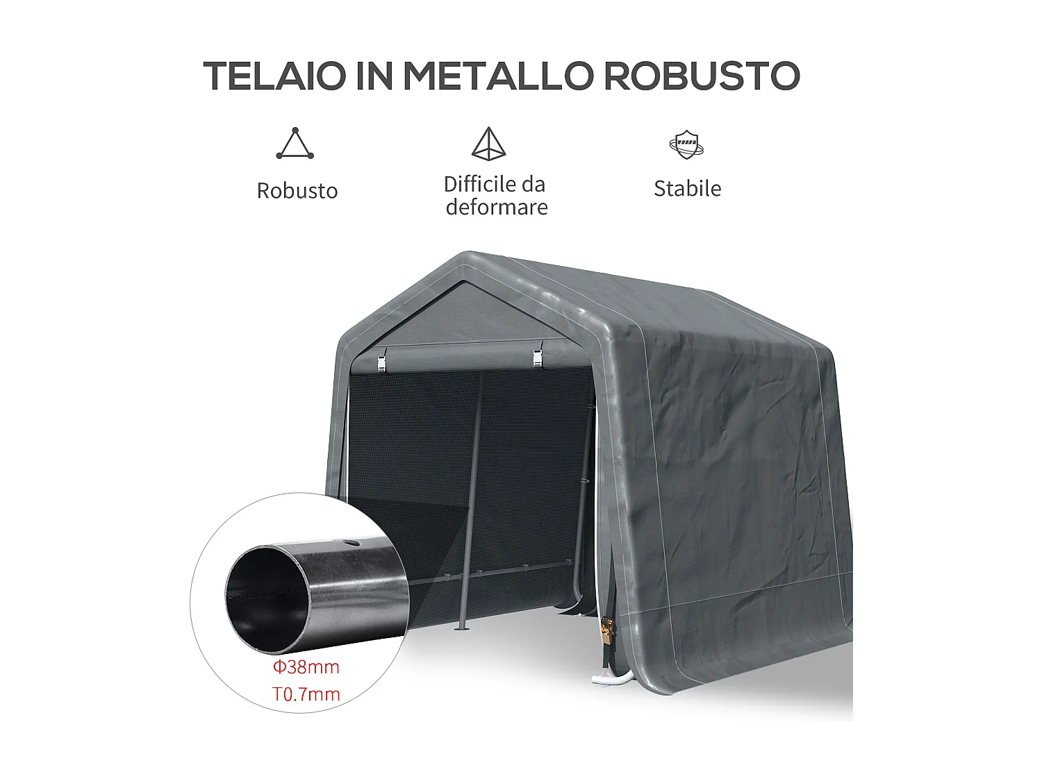 Tenda garage 2.4x2 m per veicoli e bici in metallo e pe grigio scuro