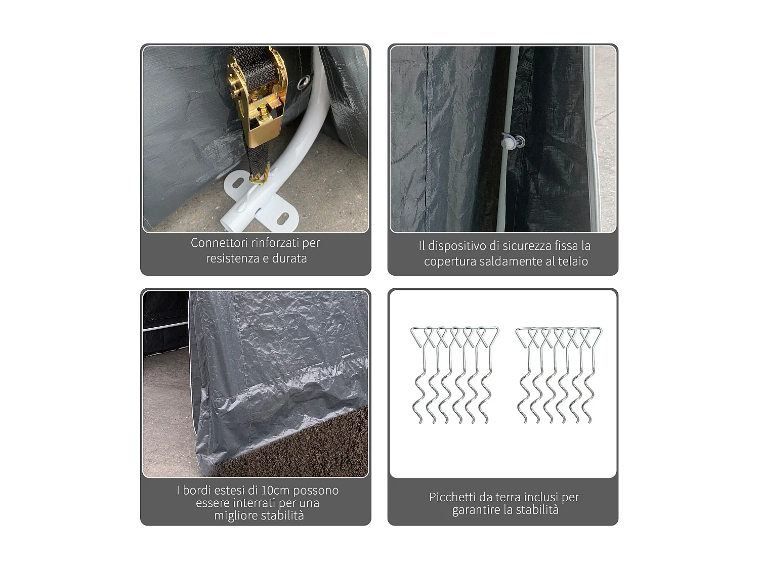 Tenda garage 2.4x2 m per veicoli e bici in metallo e pe grigio scuro