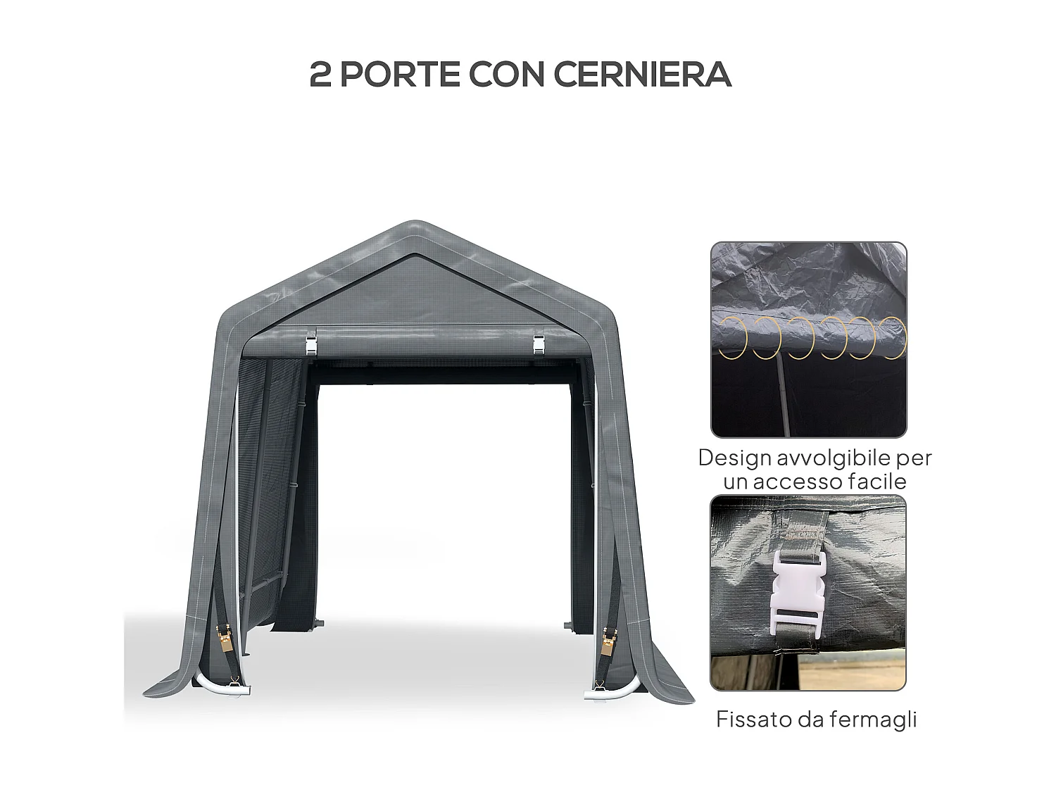 Tenda garage 2.4x2 m per veicoli e bici in metallo e pe grigio scuro