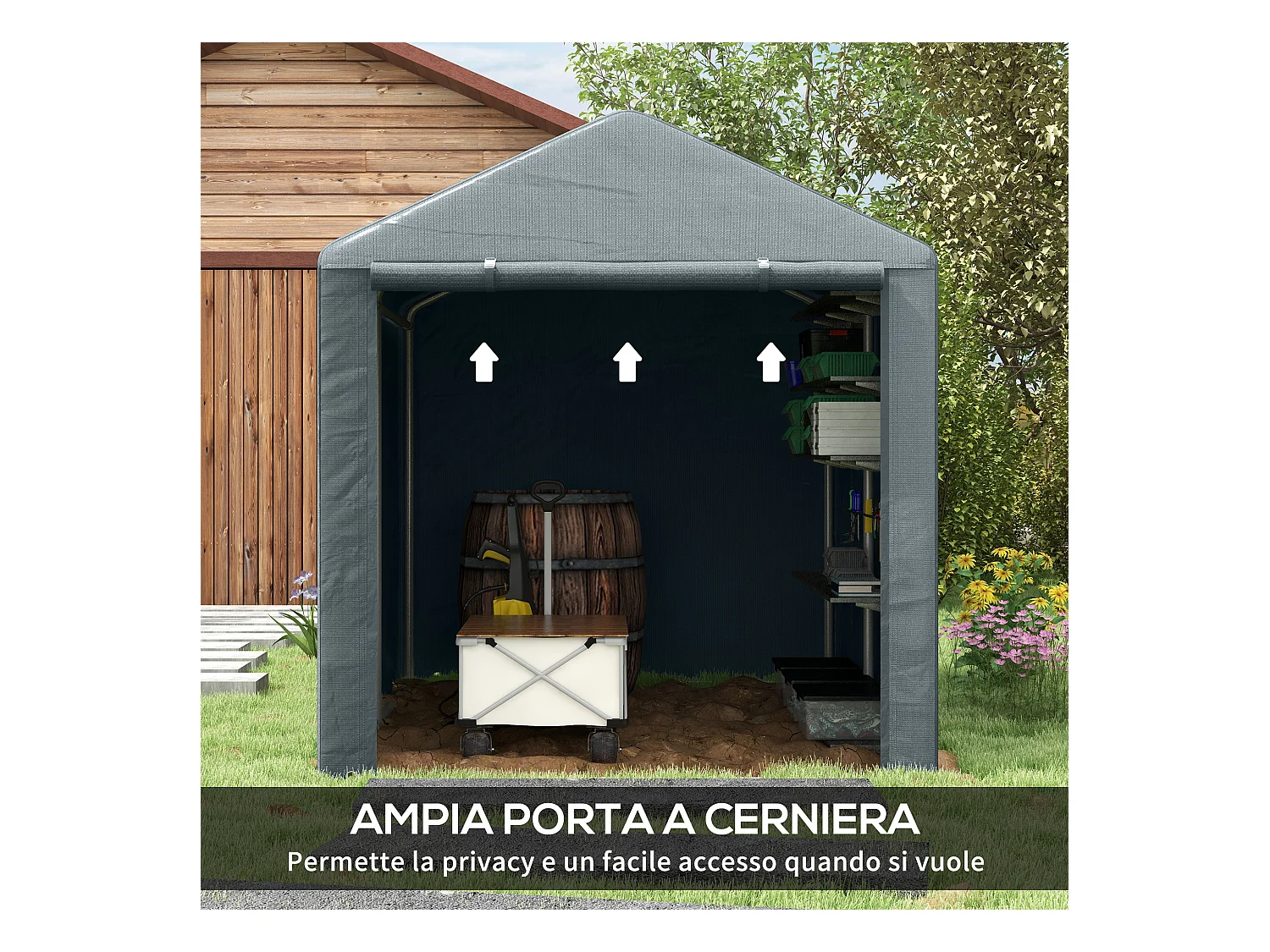 Capanno porta attrezzi tenda garage per bici 1.6x2m grigio scuro