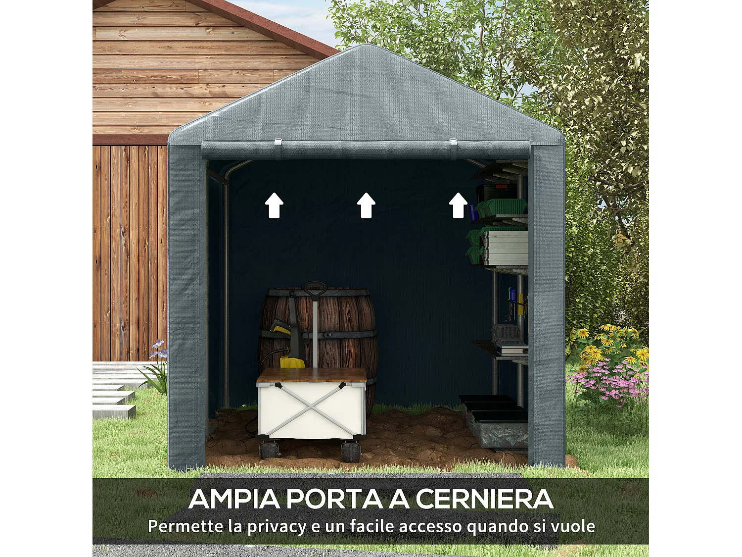 Capanno porta attrezzi tenda garage per bici 1.6x2m grigio scuro