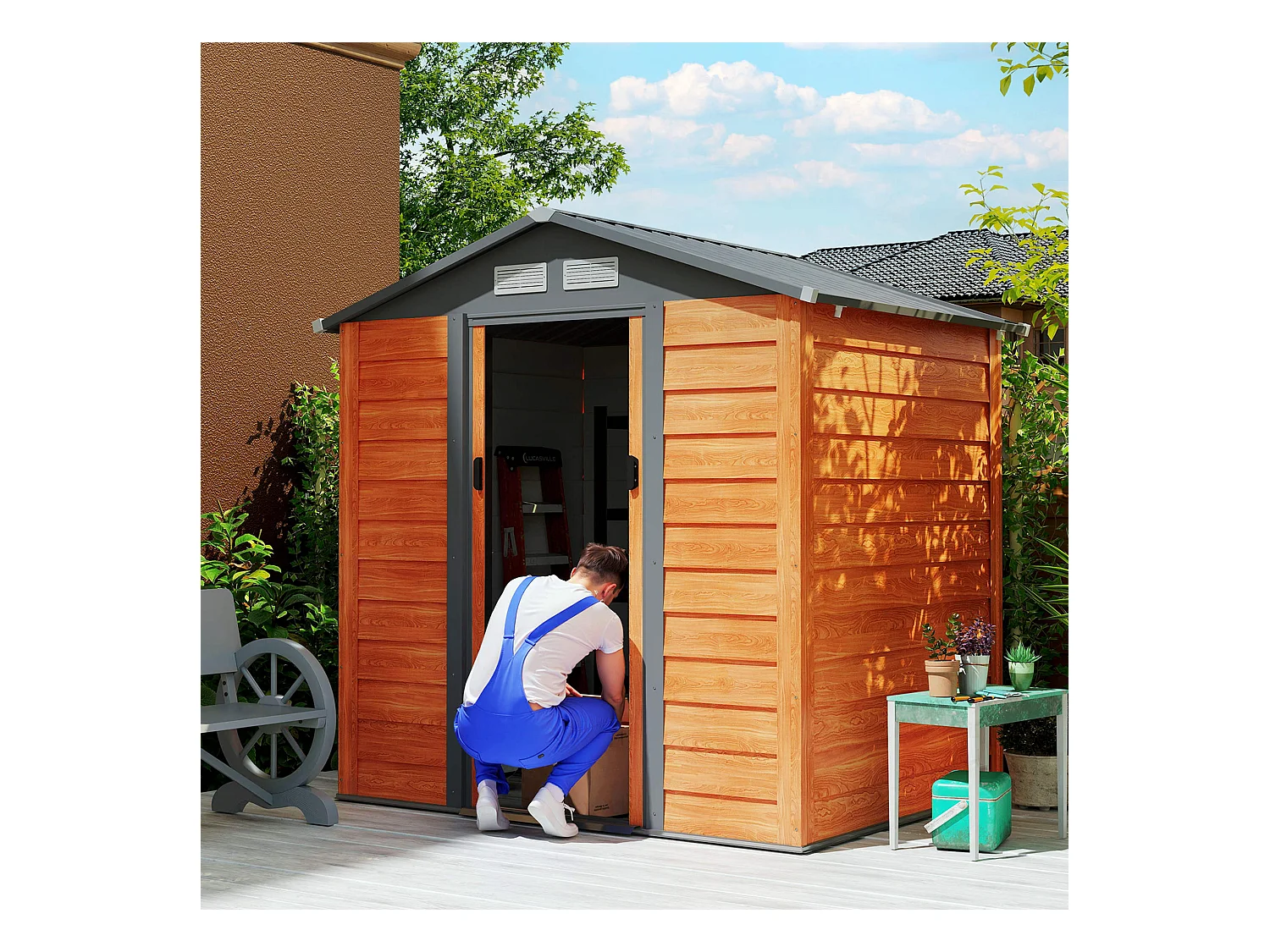 Casetta da giardino in acciaio con base 197x163x178-200cm