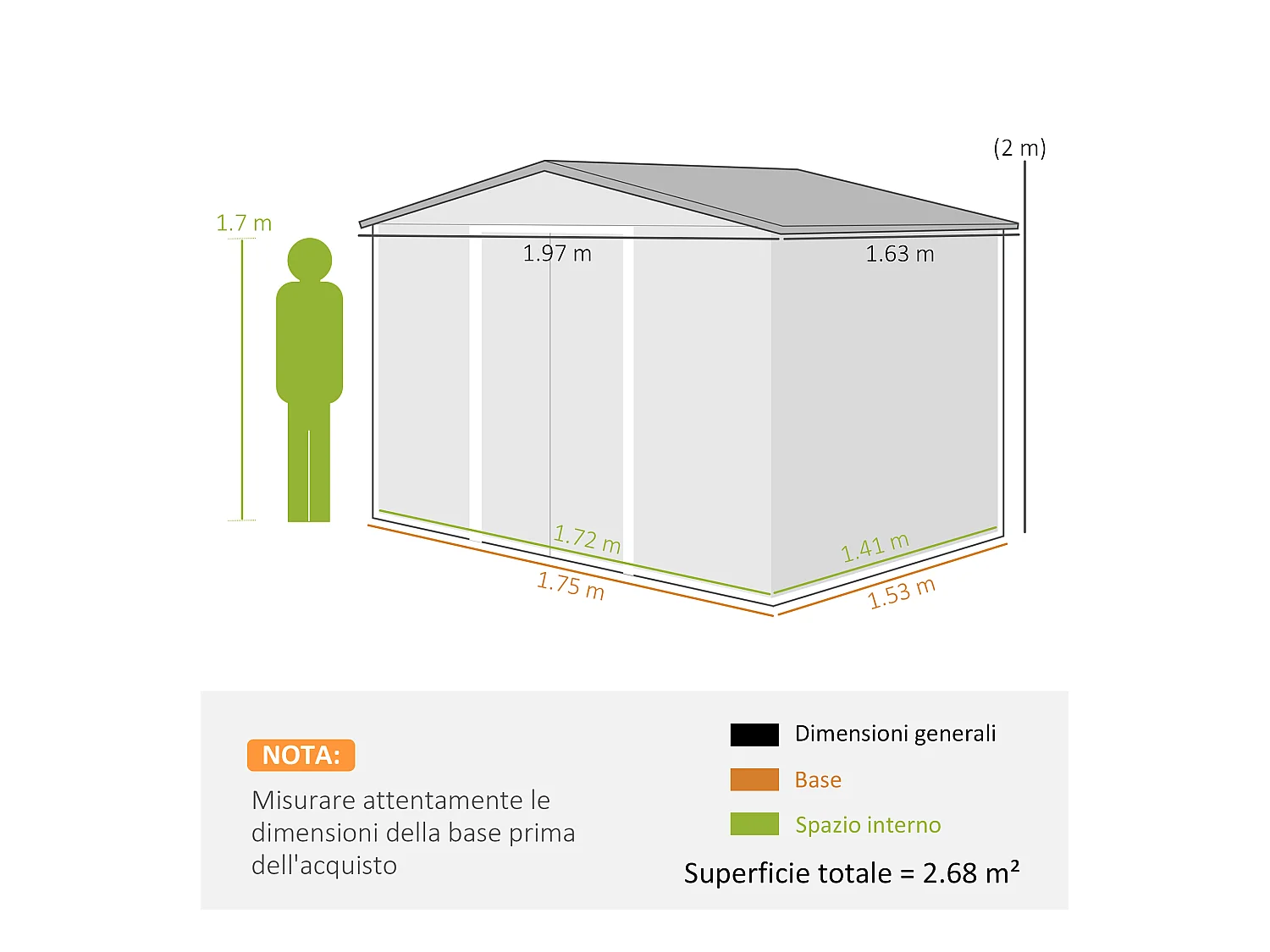 Casetta da giardino in acciaio con base 197x163x178-200cm