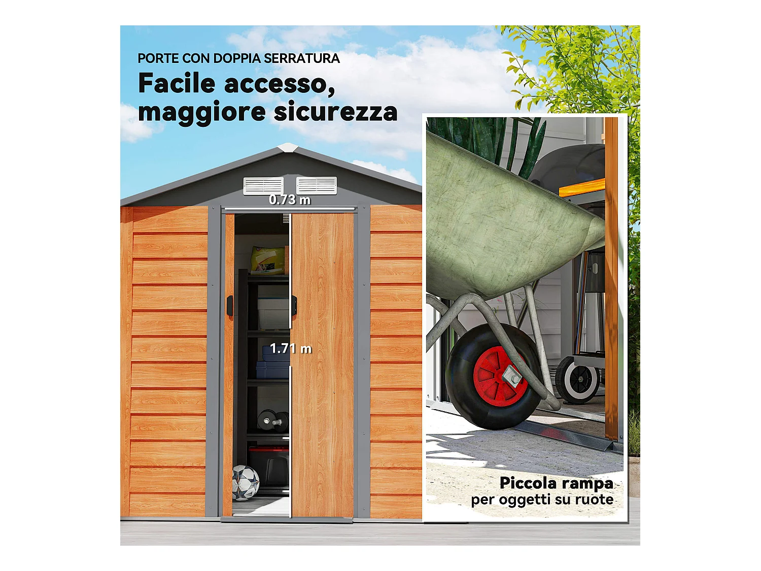 Casetta da giardino in acciaio con base 197x163x178-200cm