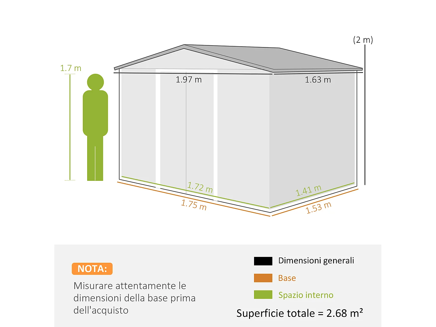 Casetta da giardino in acciaio con base 197x163x178-200cm
