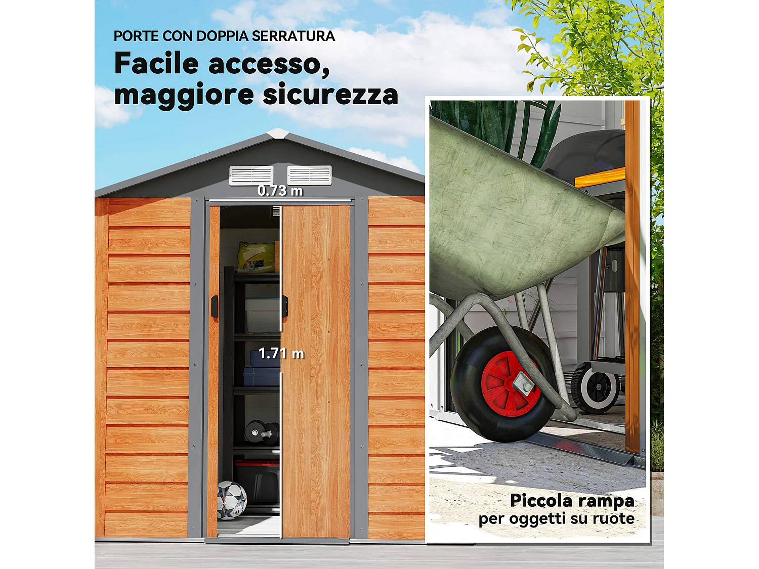 Casetta da giardino in acciaio con base 197x163x178-200cm