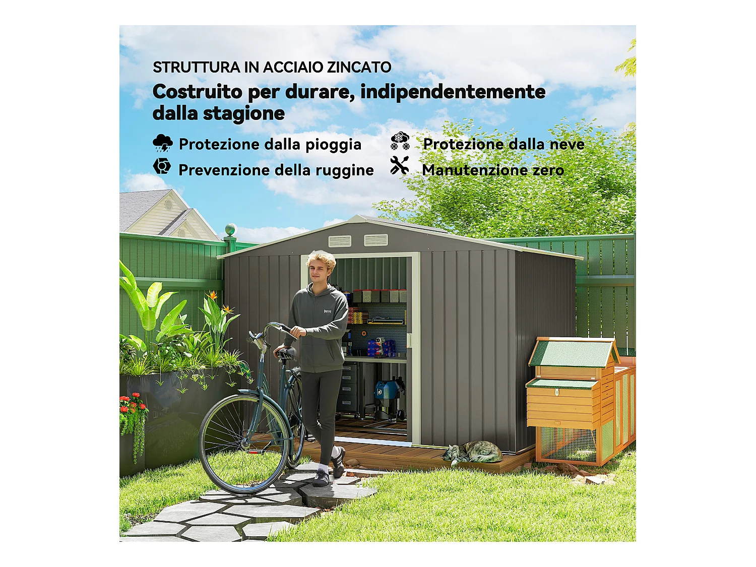 Capanno attrezzi in acciaio con porte scorrevoli 277x195x192 cm grigia