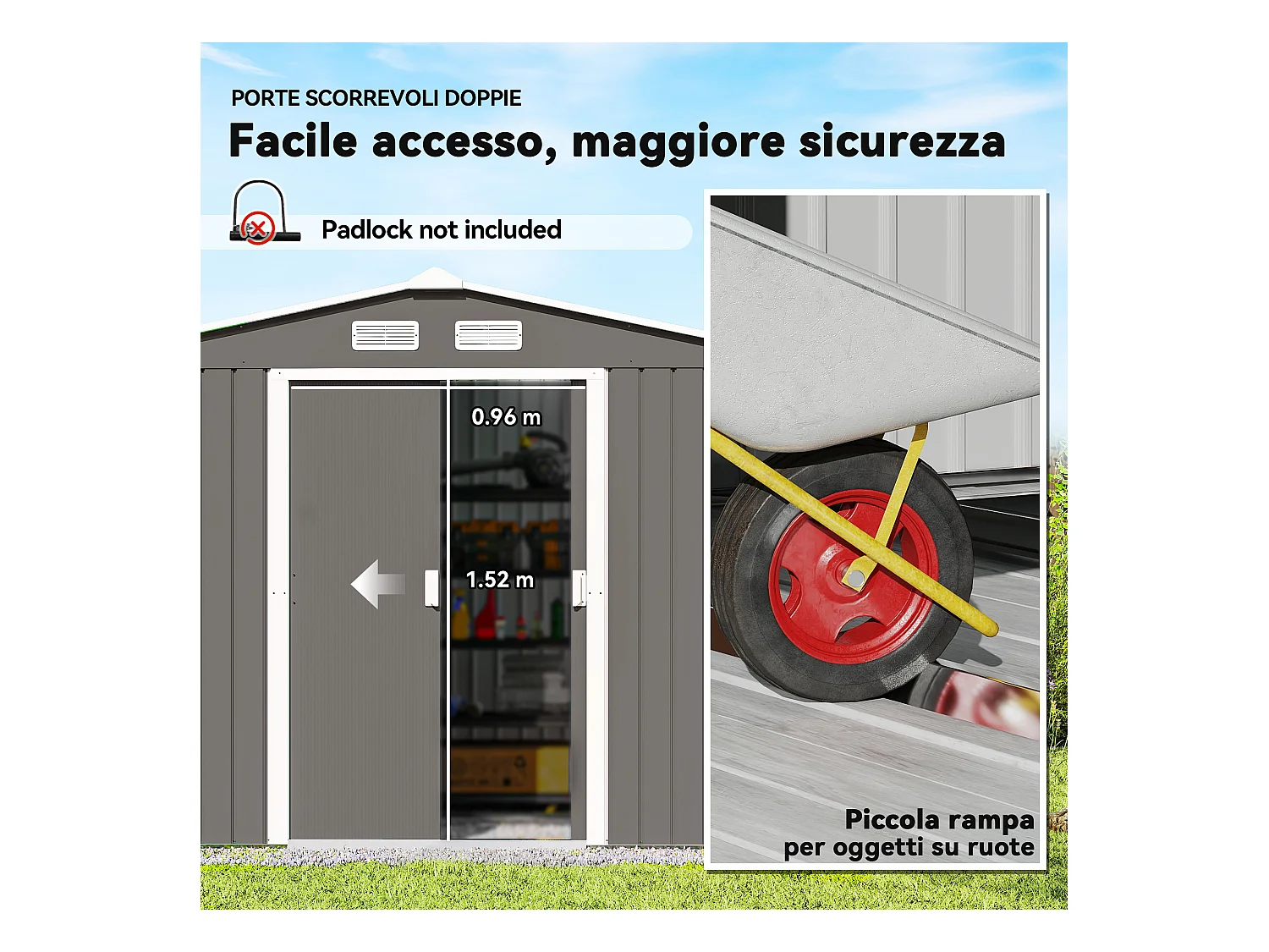 Capanno attrezzi in acciaio con porte scorrevoli 277x195x192 cm grigia