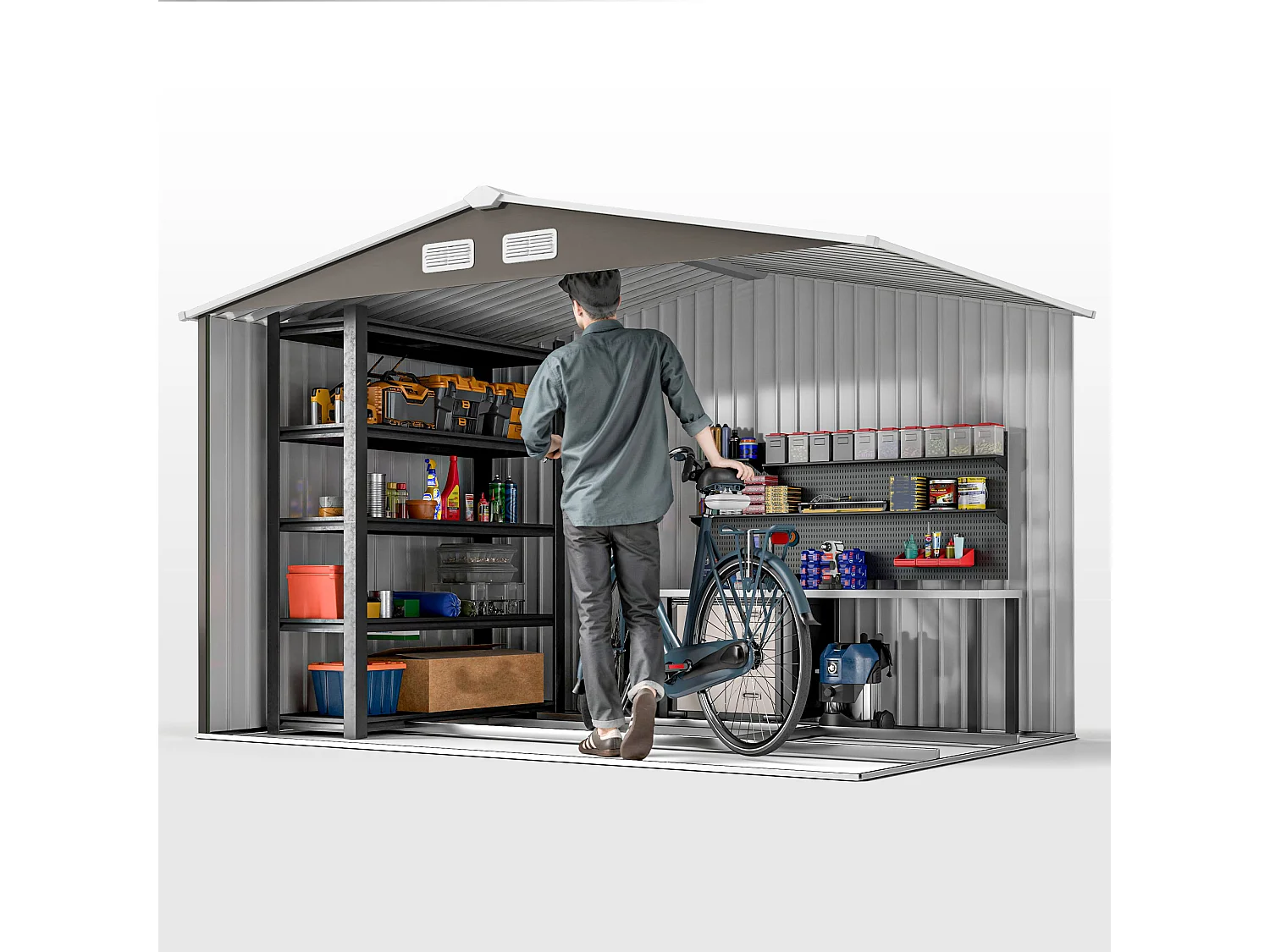 Capanno attrezzi in acciaio con porte scorrevoli 277x195x192 cm grigia