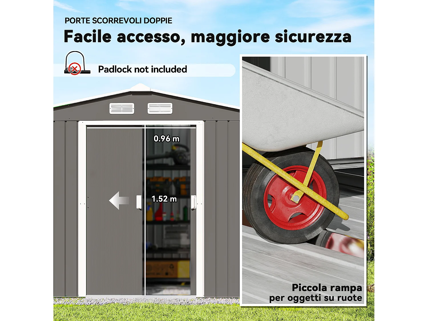 Capanno attrezzi in acciaio con porte scorrevoli 277x195x192 cm grigia