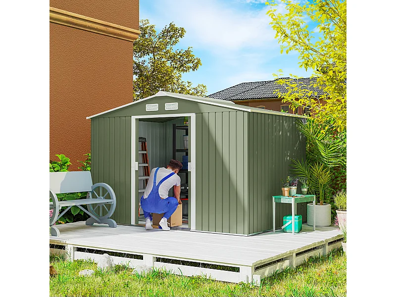 Casetta da giardino 277x195x192cm 2 porte 4 prese d'aria