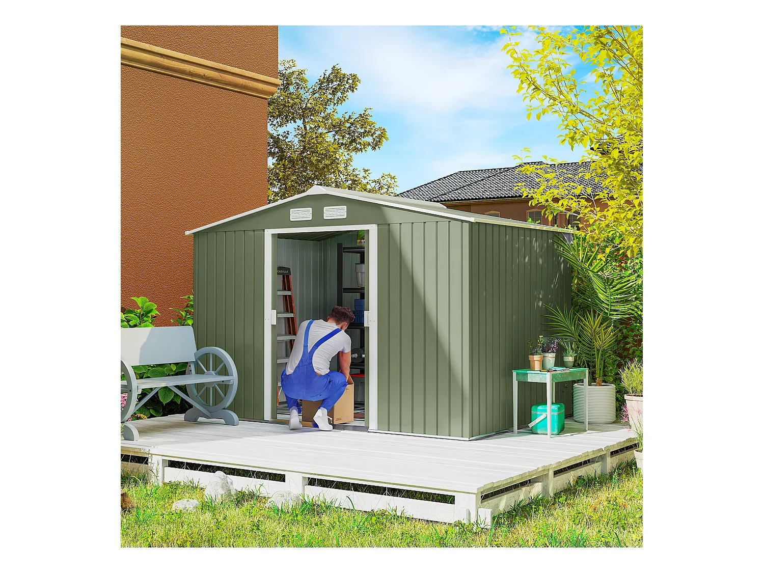 Casetta da giardino 277x195x192cm 2 porte 4 prese d'aria