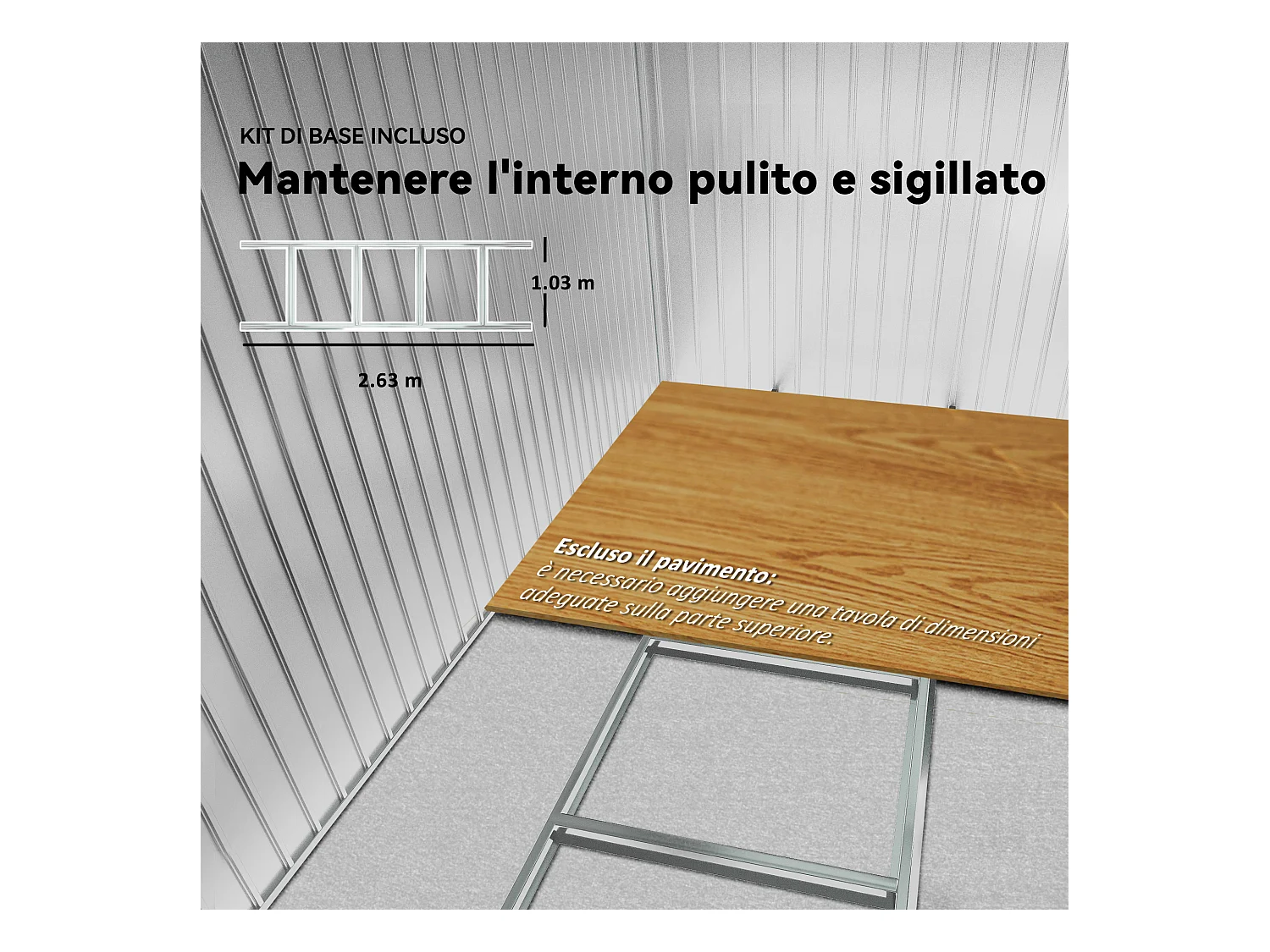 Casetta da giardino 277x195x192cm 2 porte 4 prese d'aria