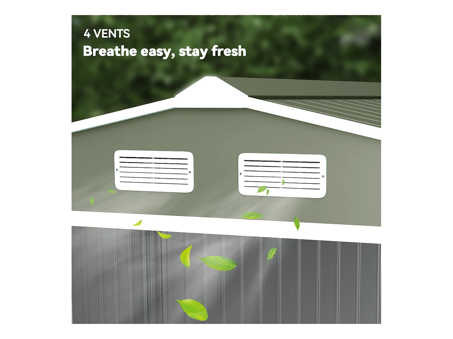 Casetta da giardino 277x195x192cm 2 porte 4 prese d'aria