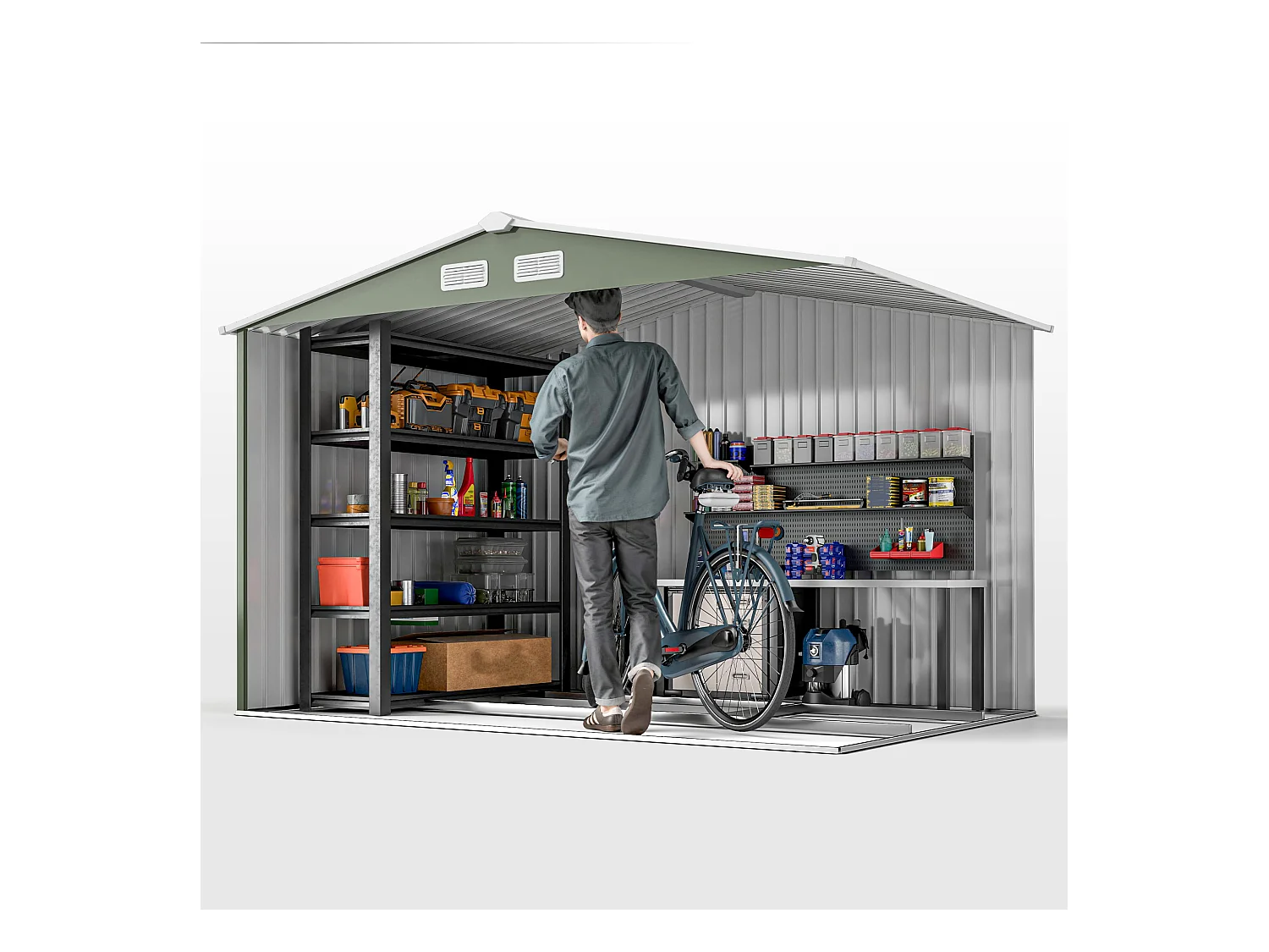 Casetta da giardino 277x195x192cm 2 porte 4 prese d'aria