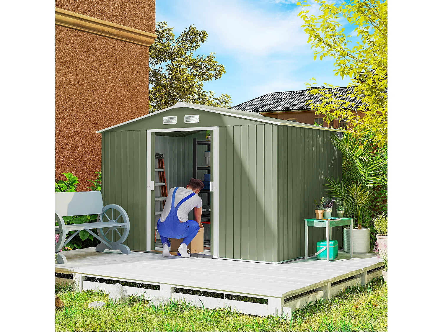 Casetta da giardino 277x195x192cm 2 porte 4 prese d'aria