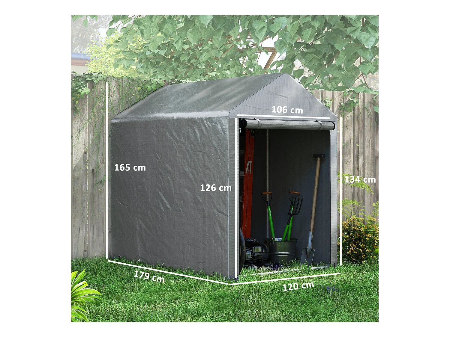 Capanno per attrezzi anti uv con porta a zip grigio chiaro