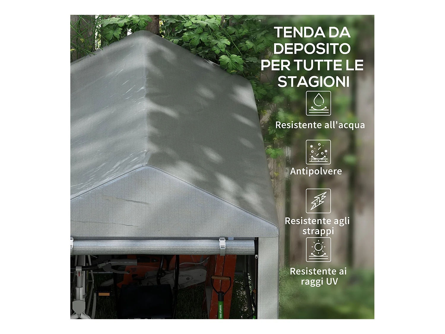 Capanno per attrezzi anti uv con porta a zip grigio chiaro