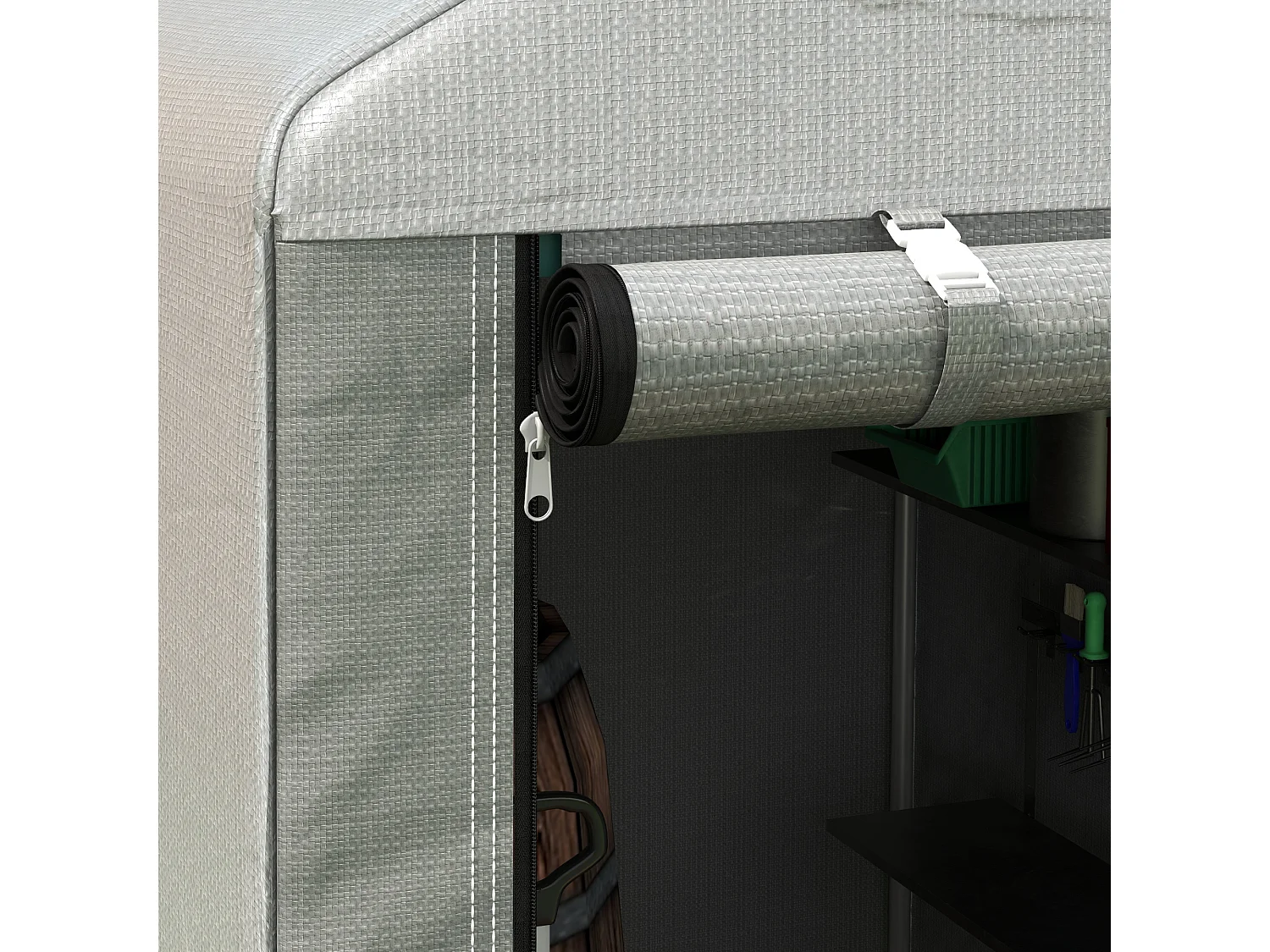 Capanno per attrezzi anti uv con porta a zip grigio chiaro