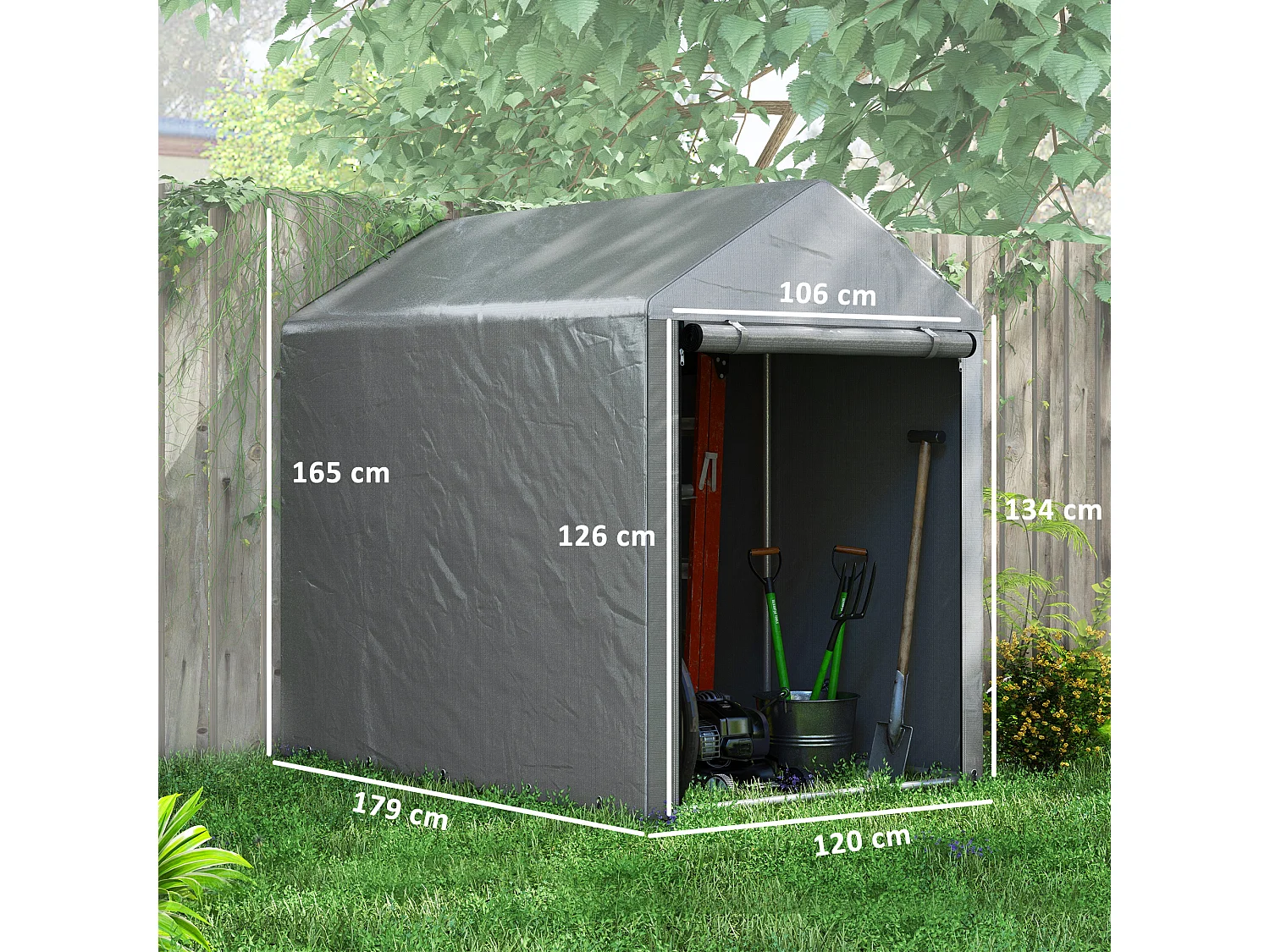 Capanno per attrezzi anti uv con porta a zip grigio chiaro