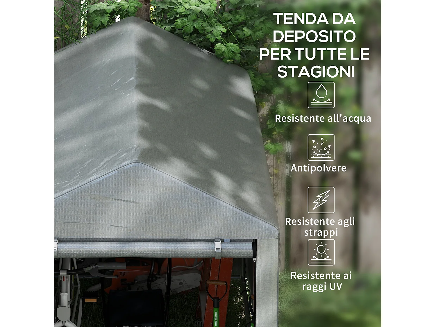 Capanno per attrezzi anti uv con porta a zip grigio chiaro