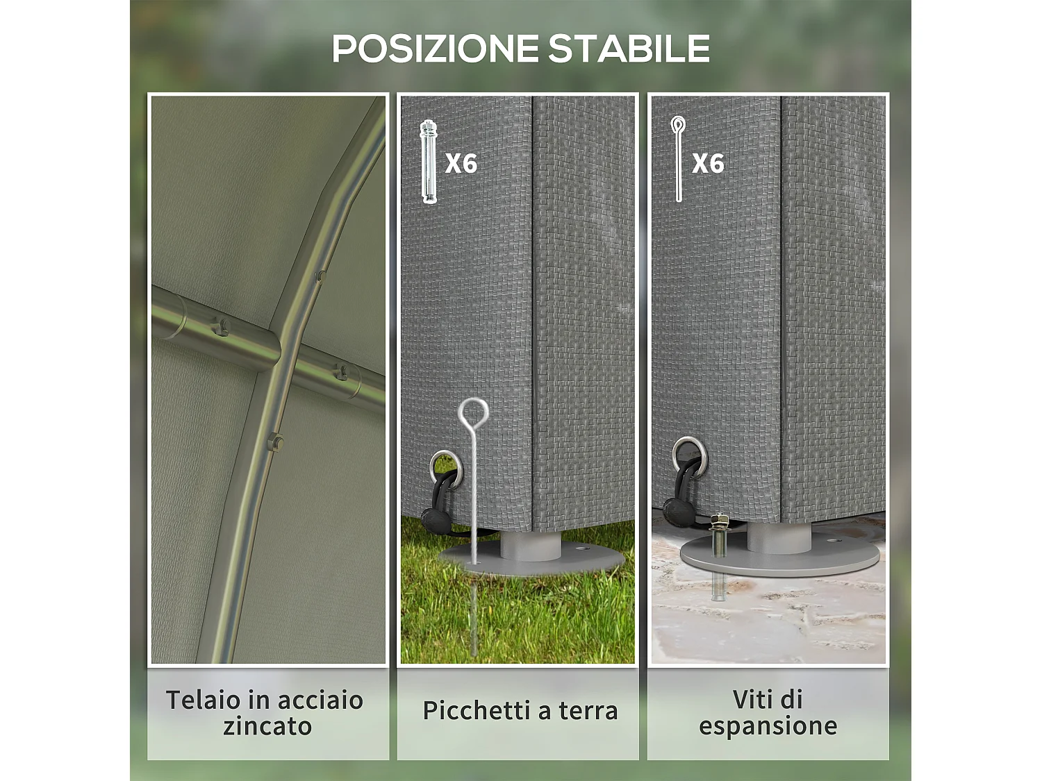 Capanno per attrezzi anti uv con porta a zip grigio chiaro