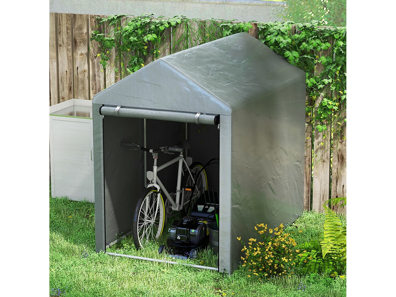 Capanno per attrezzi anti uv con porta a zip grigio chiaro