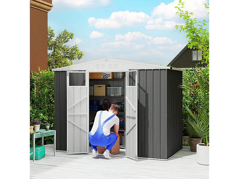 Capanno da giardino porta attrezzi con doppia porta grigio scuro