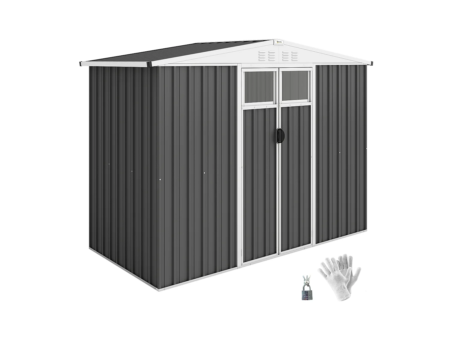 Capanno da giardino porta attrezzi con doppia porta grigio scuro