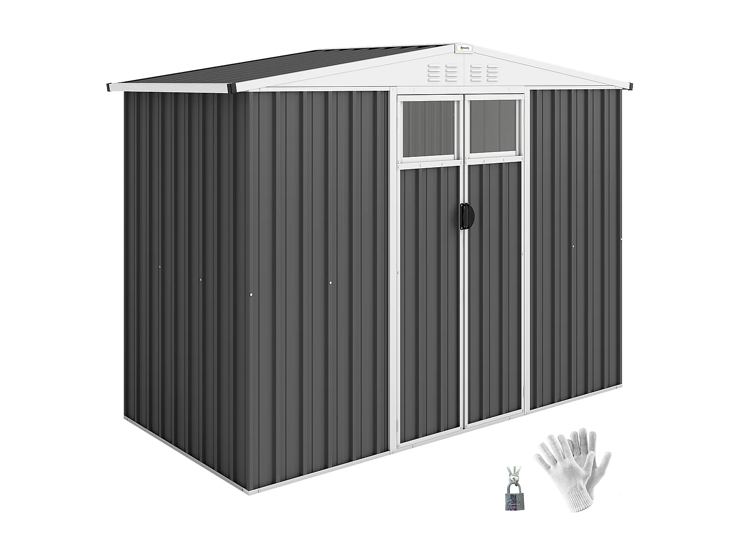 Capanno da giardino porta attrezzi con doppia porta grigio scuro