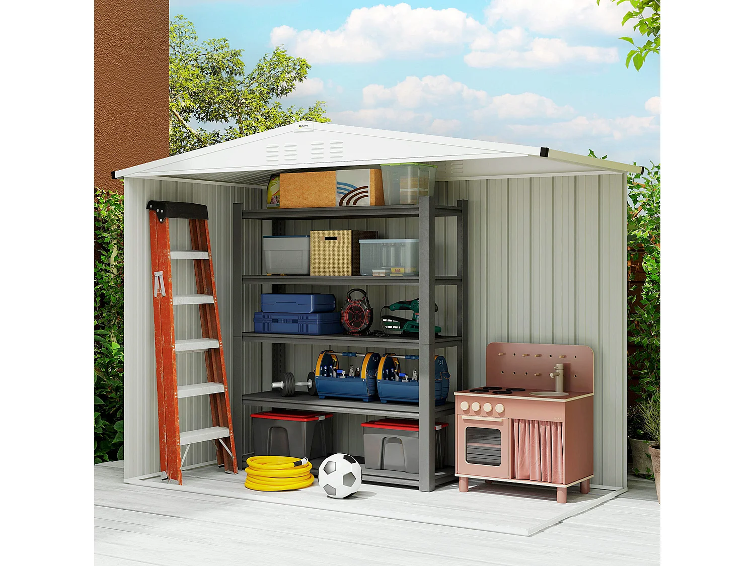 Capanno da giardino porta attrezzi con doppia porta grigio scuro