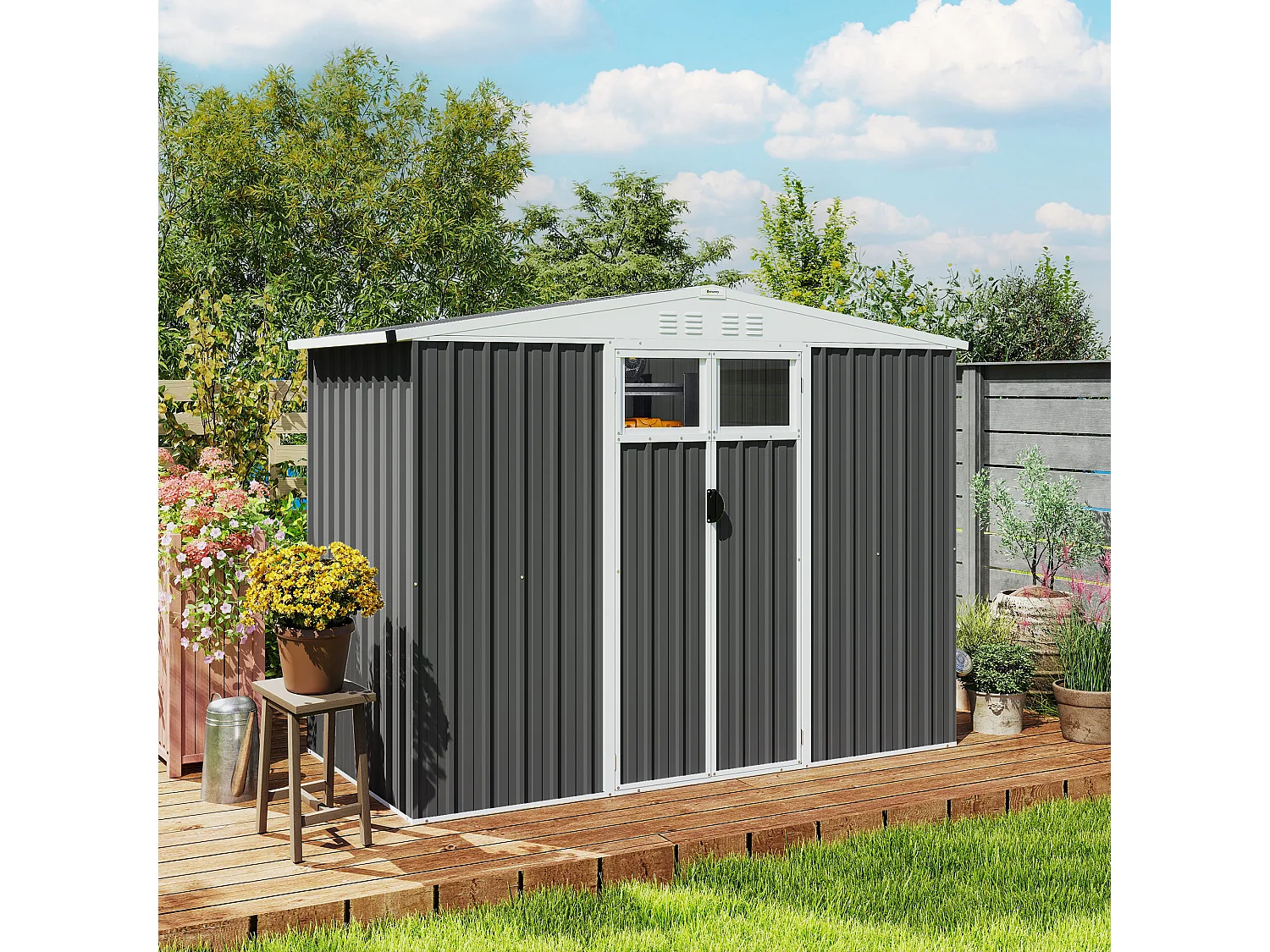 Capanno da giardino porta attrezzi con doppia porta grigio scuro