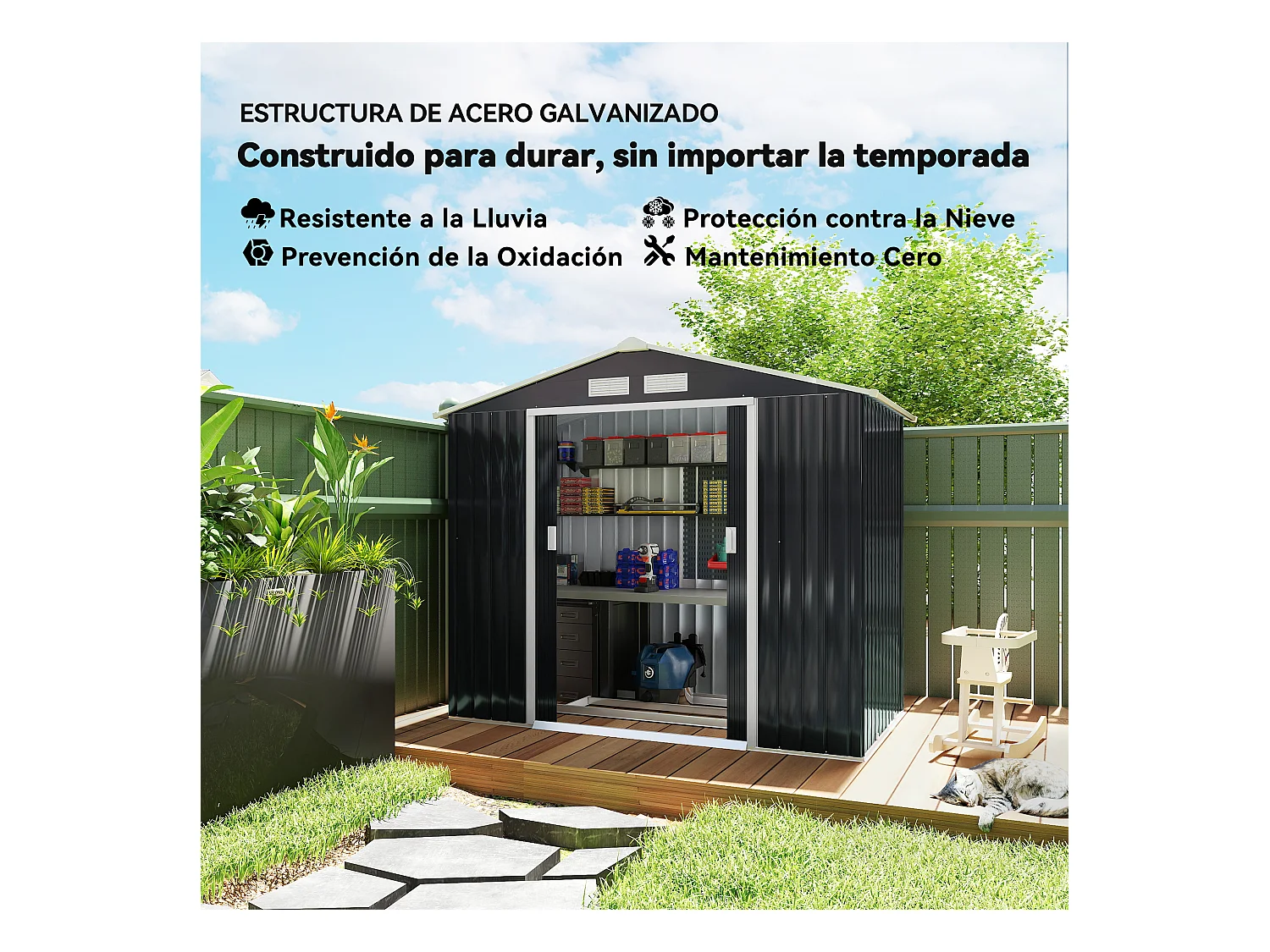 Casetta da giardino in lamiera porte scorrevoli 213x130x185cm