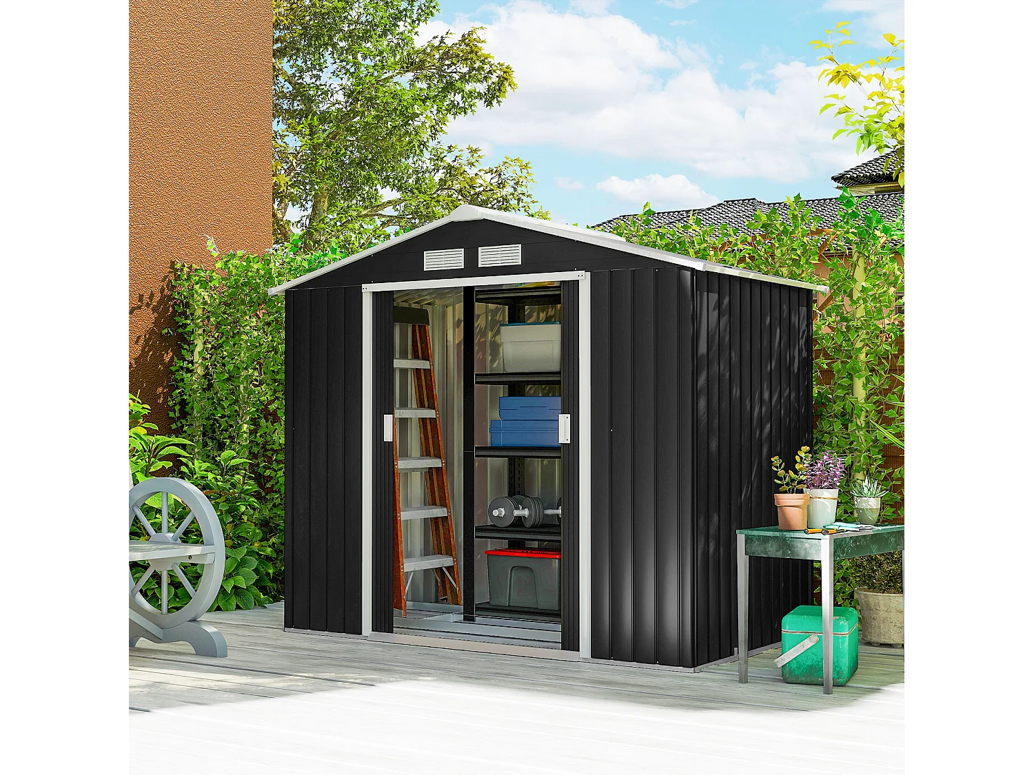 Casetta da giardino in lamiera porte scorrevoli 213x130x185cm