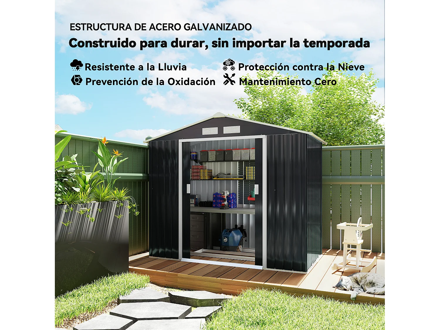 Casetta da giardino in lamiera porte scorrevoli 213x130x185cm