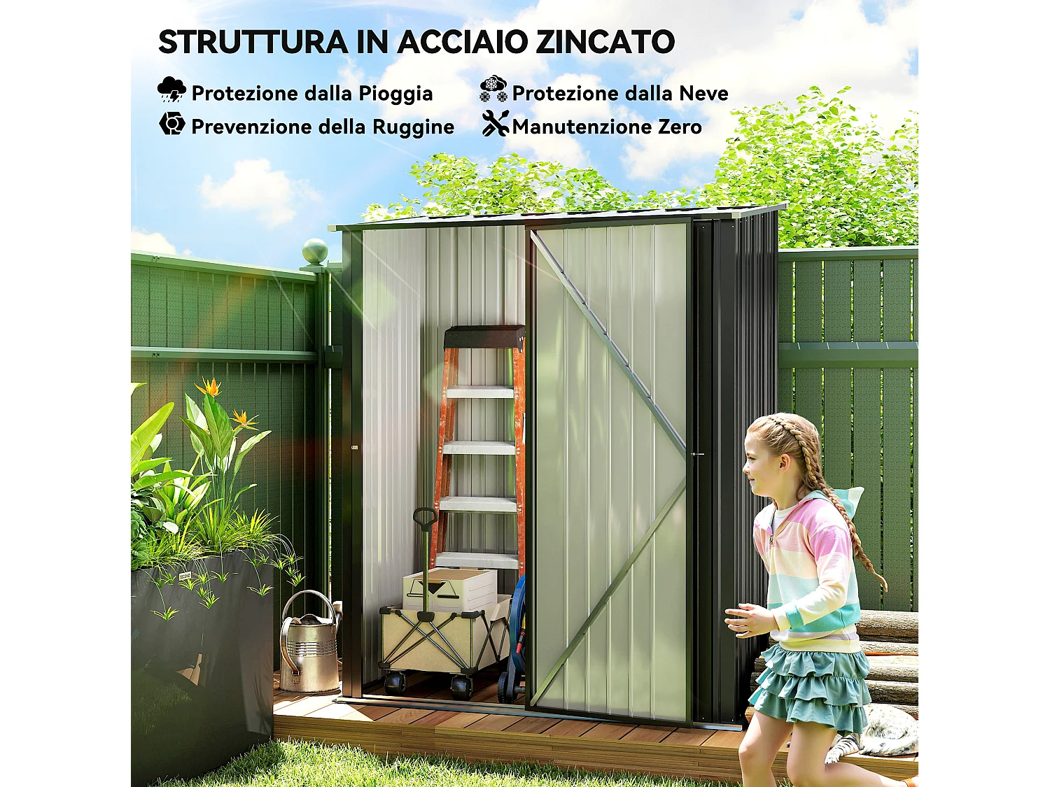 Casetta da giardino porta utensili in lamiera con serratura