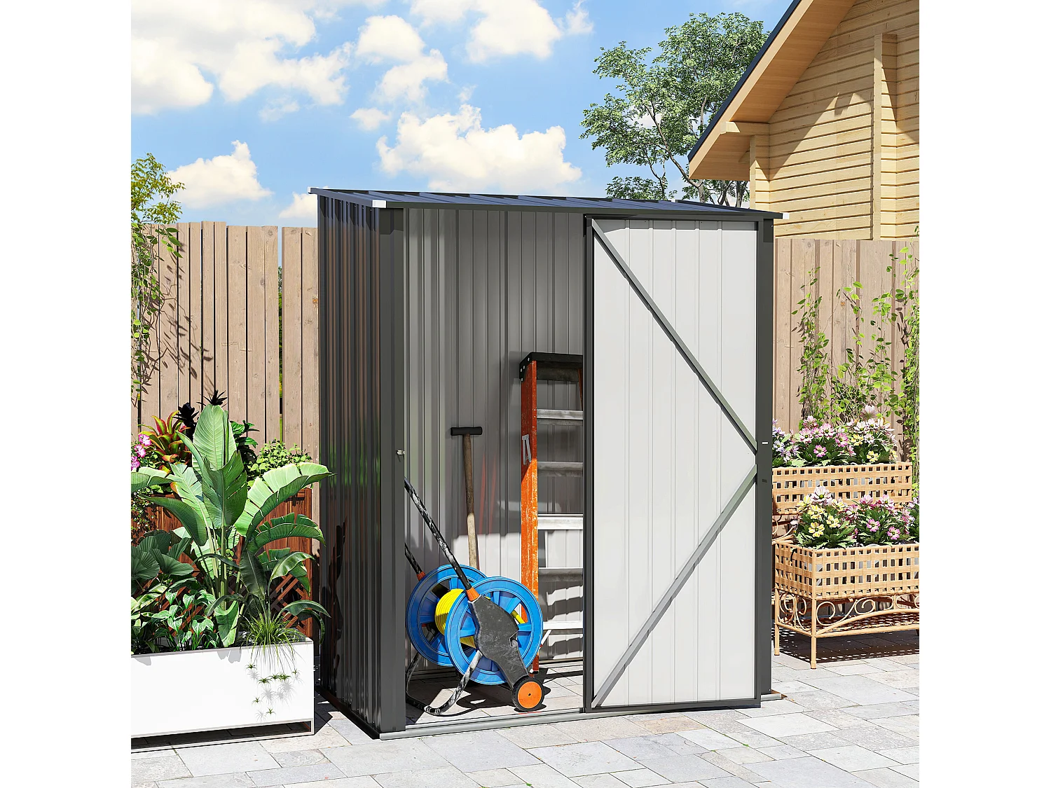 Casetta da giardino porta utensili in lamiera con serratura