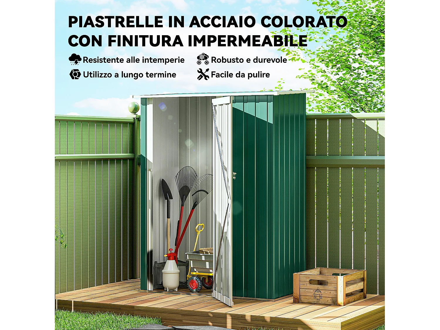 Casetta porta attrezzi acciaio impermeabile 142x84x189cm