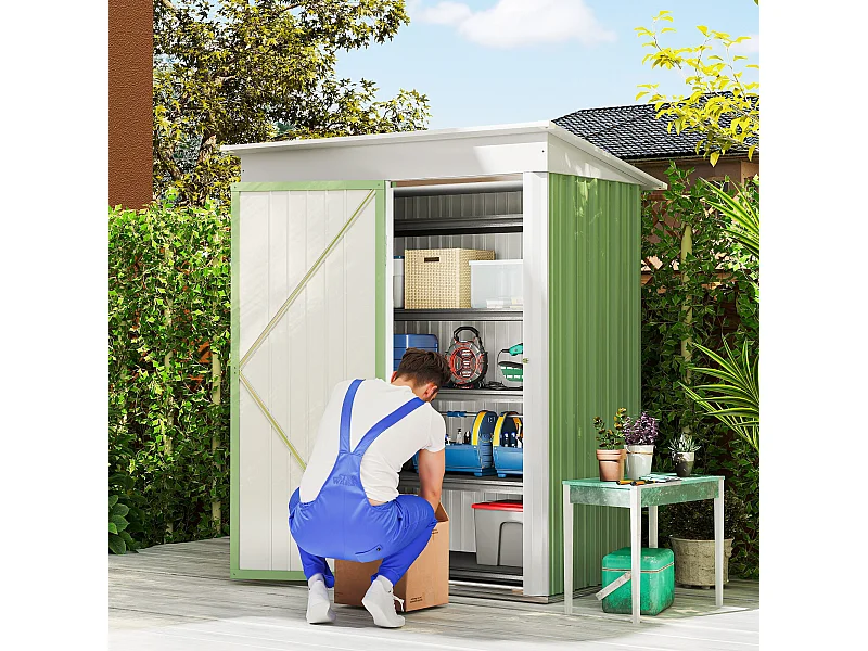 Casetta da giardino in acciaio con porta bloccabile verde