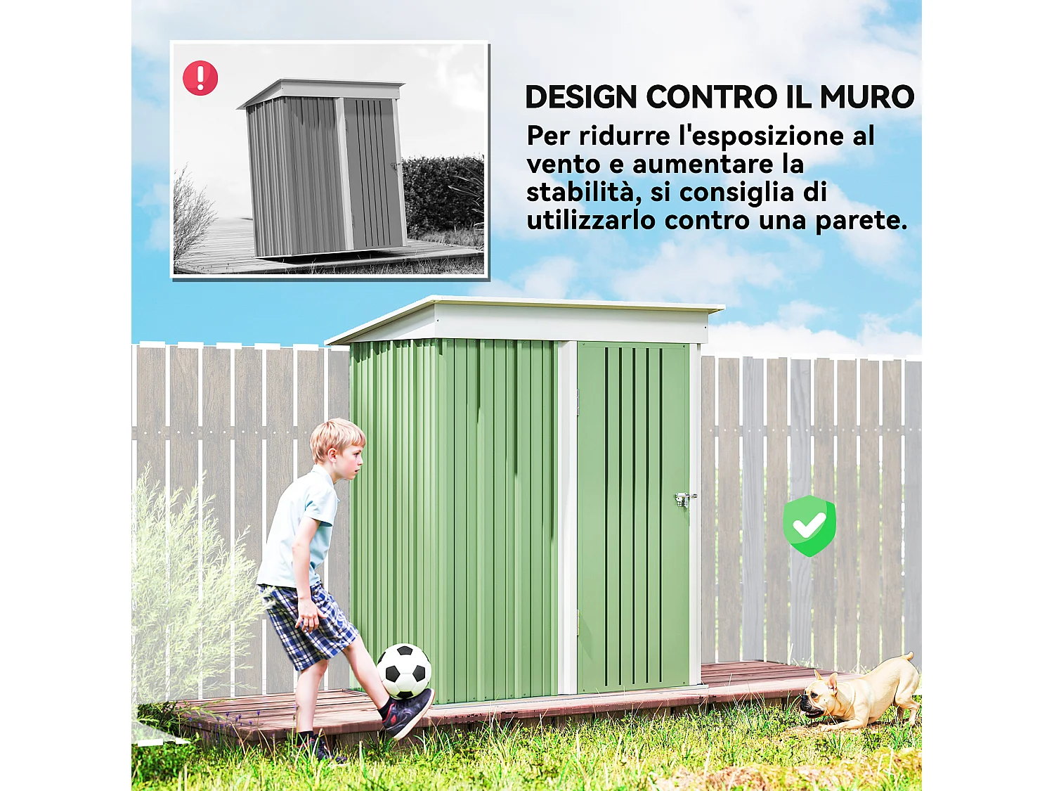 Casetta da giardino in acciaio con porta bloccabile verde