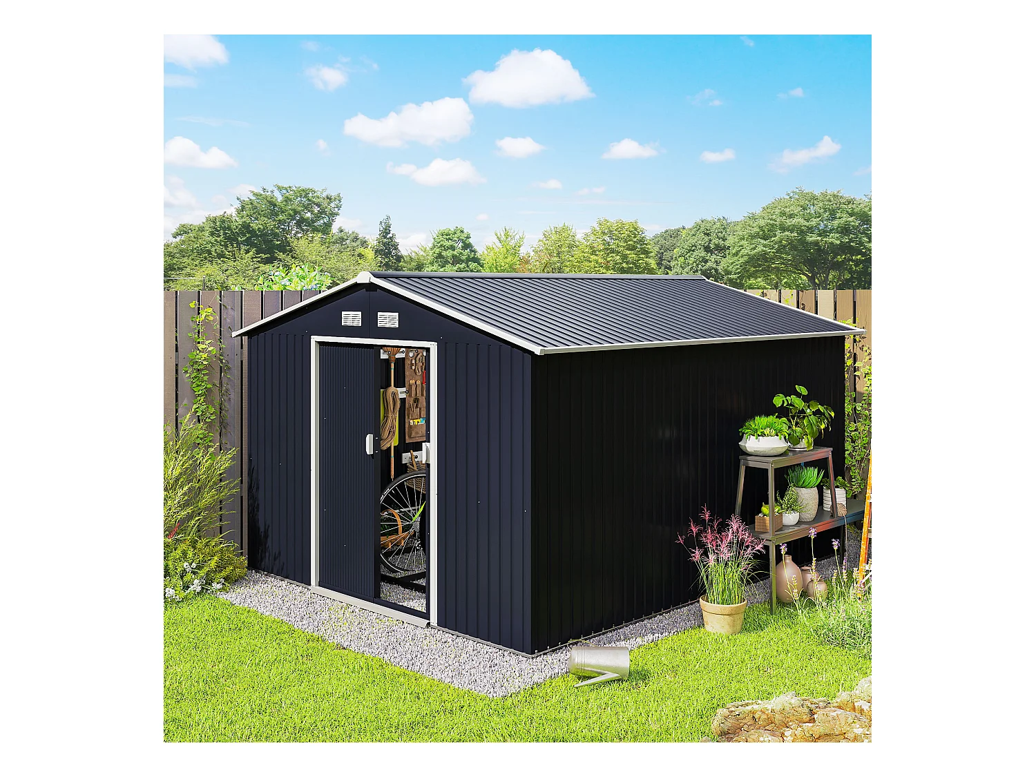 Capanno attrezzi in acciaio con 2 porte e 4 prese d'aria