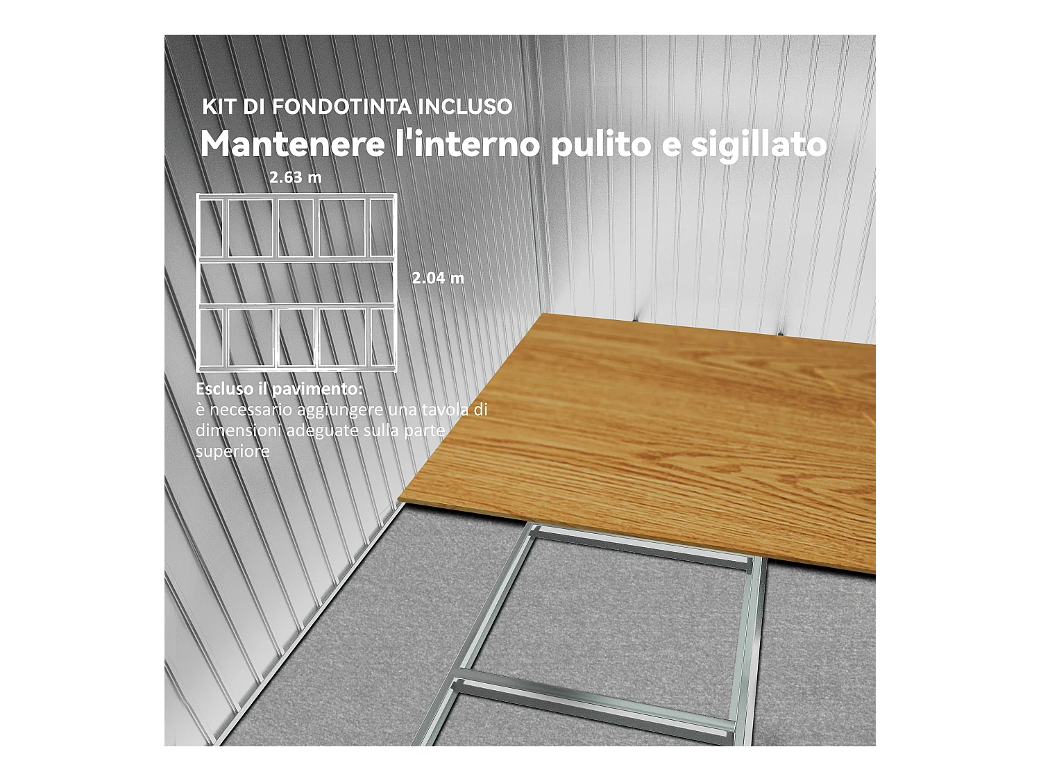 Capanno attrezzi in acciaio con 2 porte e 4 prese d'aria